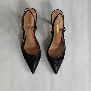 CHANEL Black Pointed Toe Slingback Heels